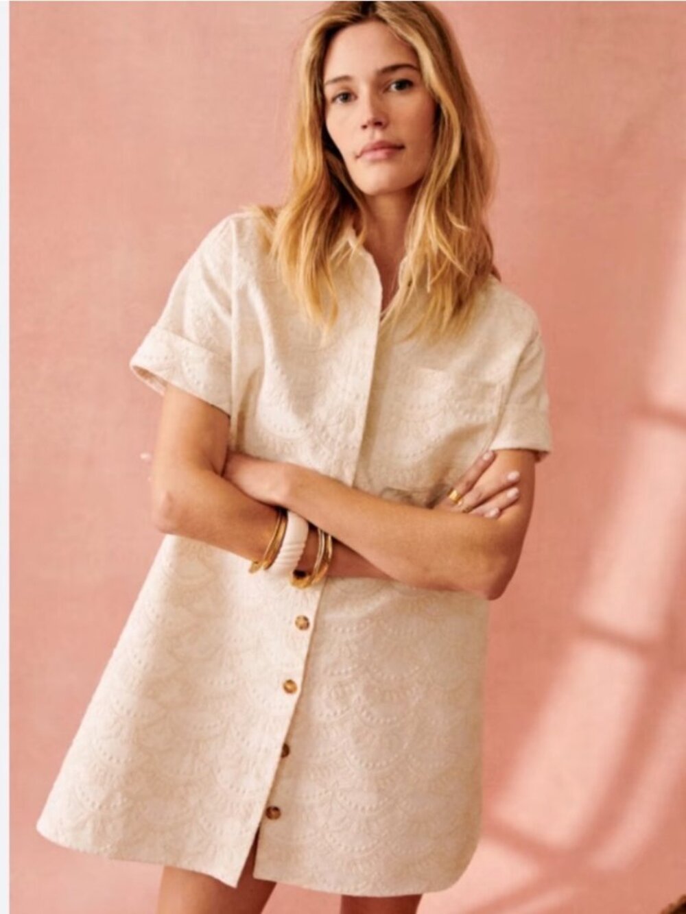 Like New Sezane Ecru Denim Embroidered Dress Size S